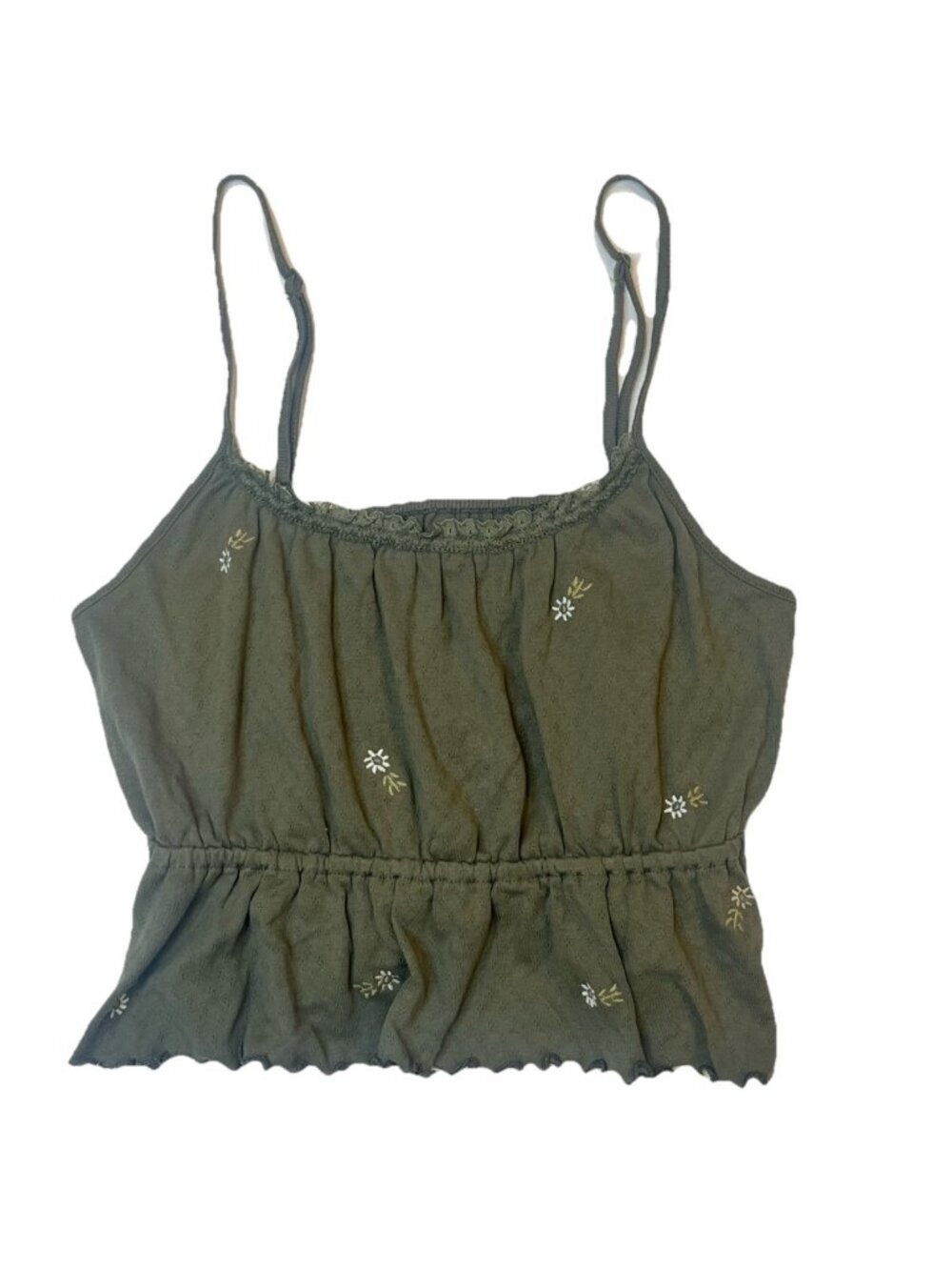 American Eagle Sz S Green Floral Embroidered Cami Crop Top Cottagecore Y2K NWT
